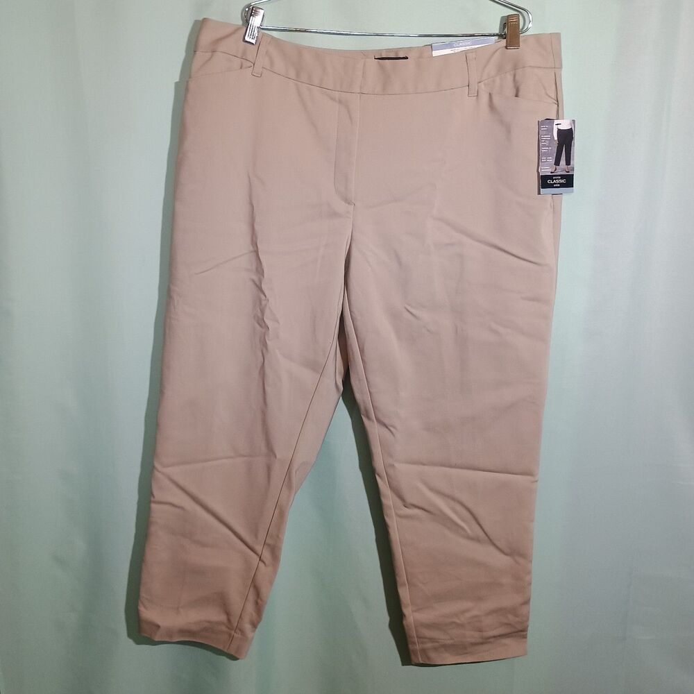 Women’s Beige Khaki Pull-On Ankle Pants Slim Straight Leg Casual Work NWT